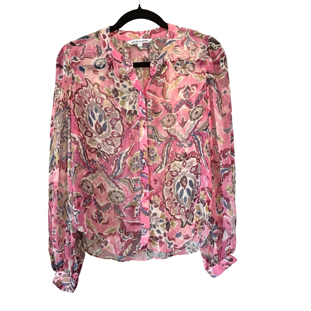 Veronica Beard Ashlynn Silk Top in Rose Multi, Sz 2 - Picture 9 of 16